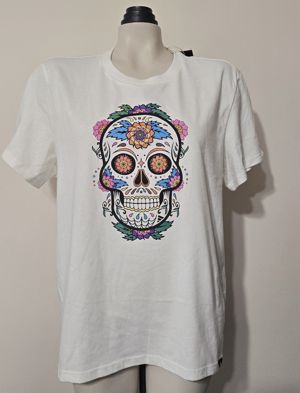 Adidas Cream Colored Sugar Skull Graphic Tee